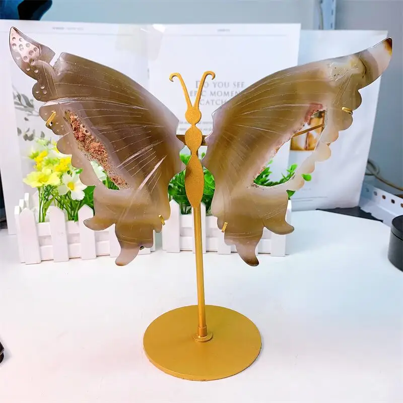

Natural Agate Butterfly Wings Carving Quartz Healing Crafts Gift Room Decor Home Decoration Birthday Gift 1pair