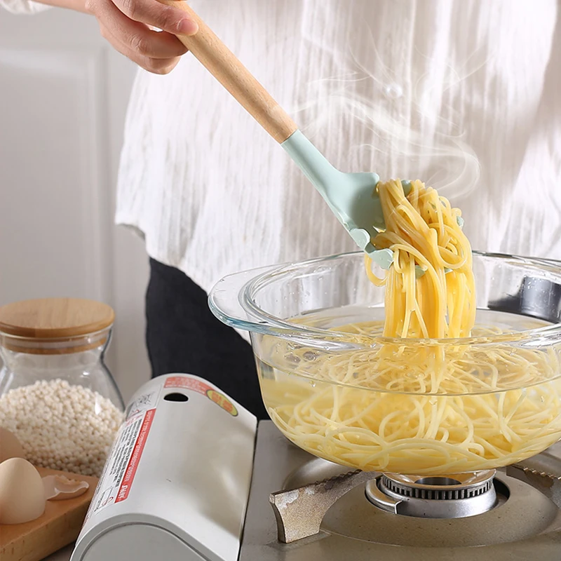 12PCS Silicone Kitchenware Non-Stick Cookware Kitchen Utensils Set Spatula Shovel Egg Beaters Wooden Handle Cooking Tool Set