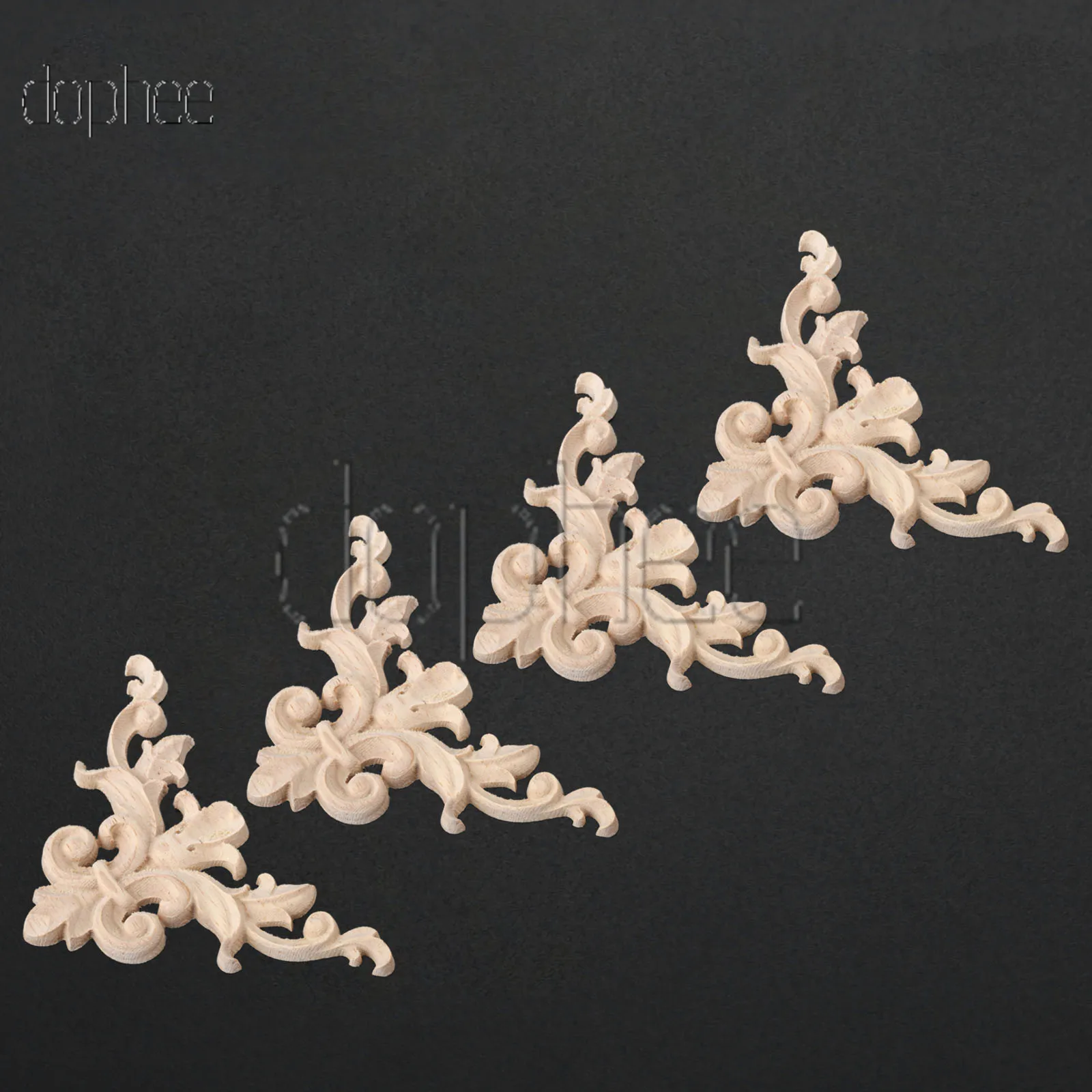 

dophee 1pc/4pcs 8.5cm Carving Natural Wood Appliques For Furniture Cabinet Unpainted Wooden Decal Home Decor Decorative
