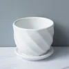 1PC Ceramic Flowerpot Dehua White Porcelain Pot Succulent Plant Flower Pot Small Flower Rack Pure White Striped Pot 4