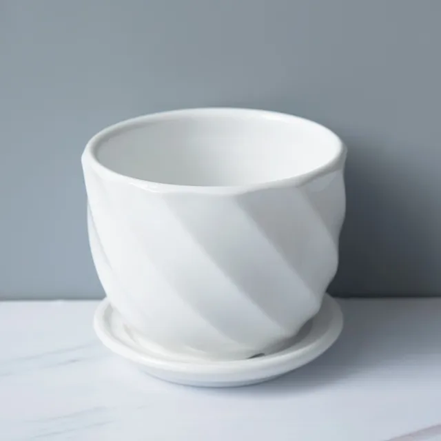 1PC Ceramic Flowerpot Dehua White Porcelain Pot Succulent Plant Flower Pot Small Flower Rack Pure White Striped Pot 4