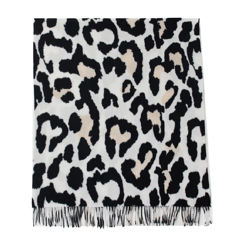 Imitation Cashmere Scarf Black Cow Print Soft Male Female Student Couple Warm Bib Print Cape Flower Shawl 24W048