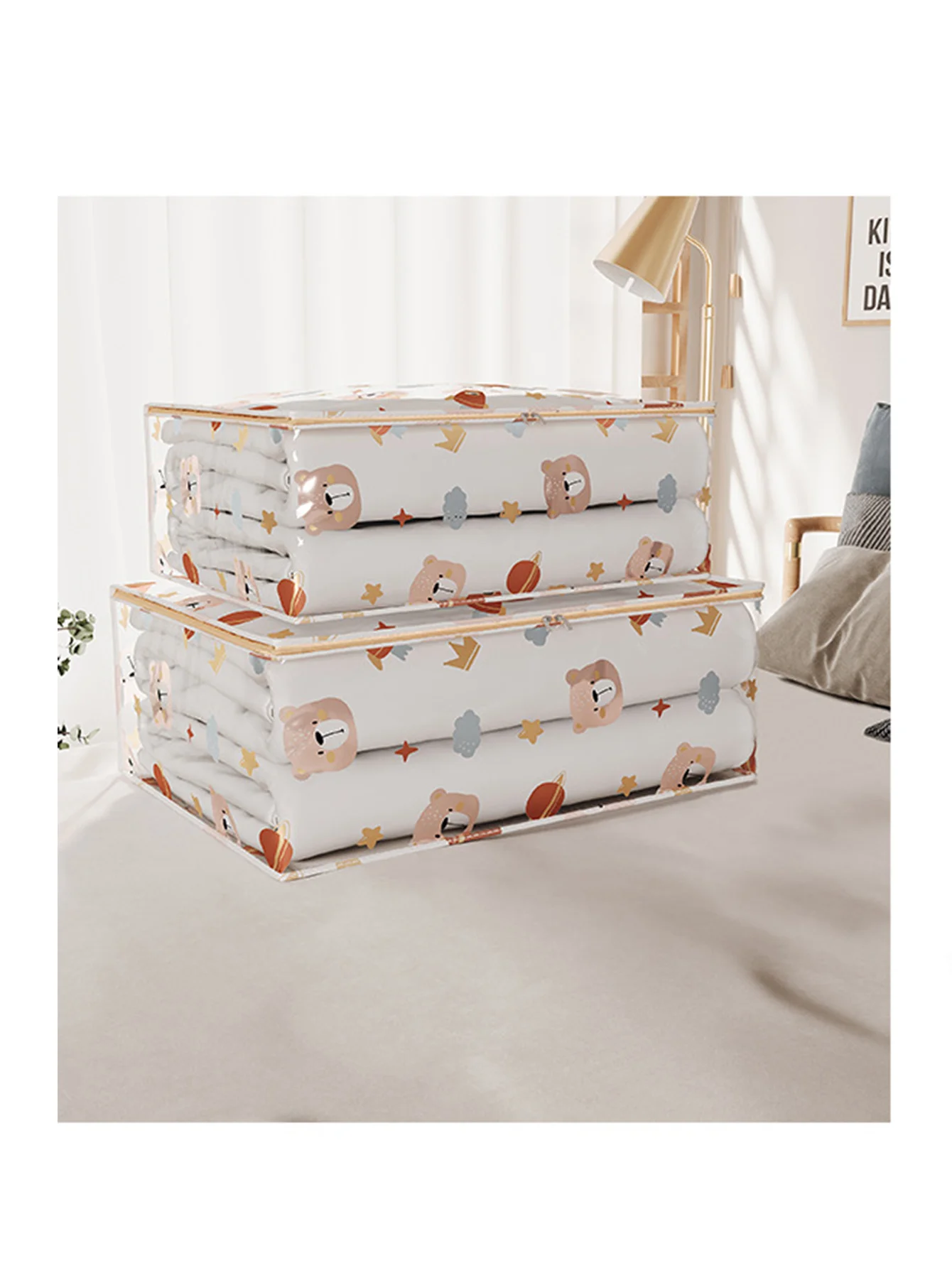 Transparent Cartoon Clothes Quilt Large Storage Bag Zipper Mobile Organizer Baby Room Supplies Storage Bag 6