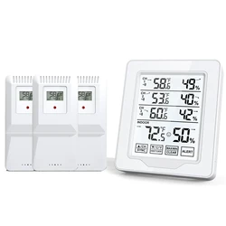 Wireless Digital Thermometer & Hygrometer with Temperature Alerts and Comfort Icons - Includes 3 Remote Sensors and Backlight (White)