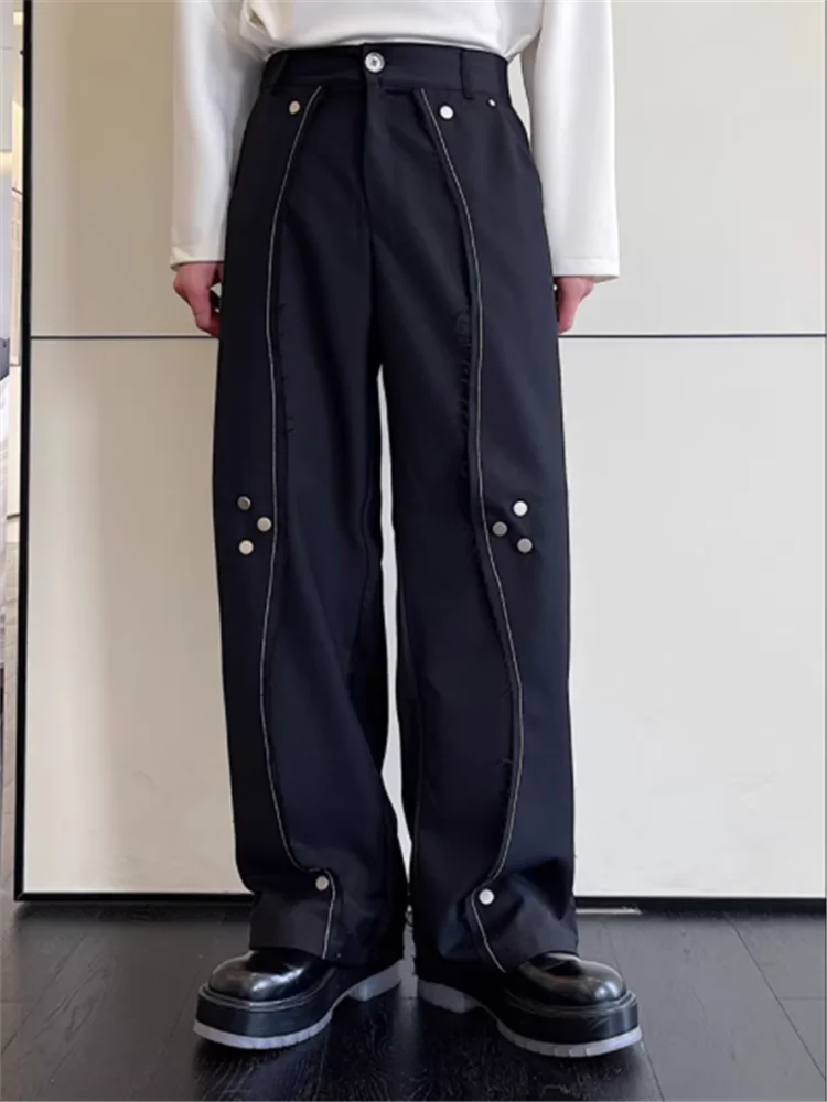 2023 autumn new black heavy craft design sense of multi-metal buckle casual dress pants for men senior sense of niche pants