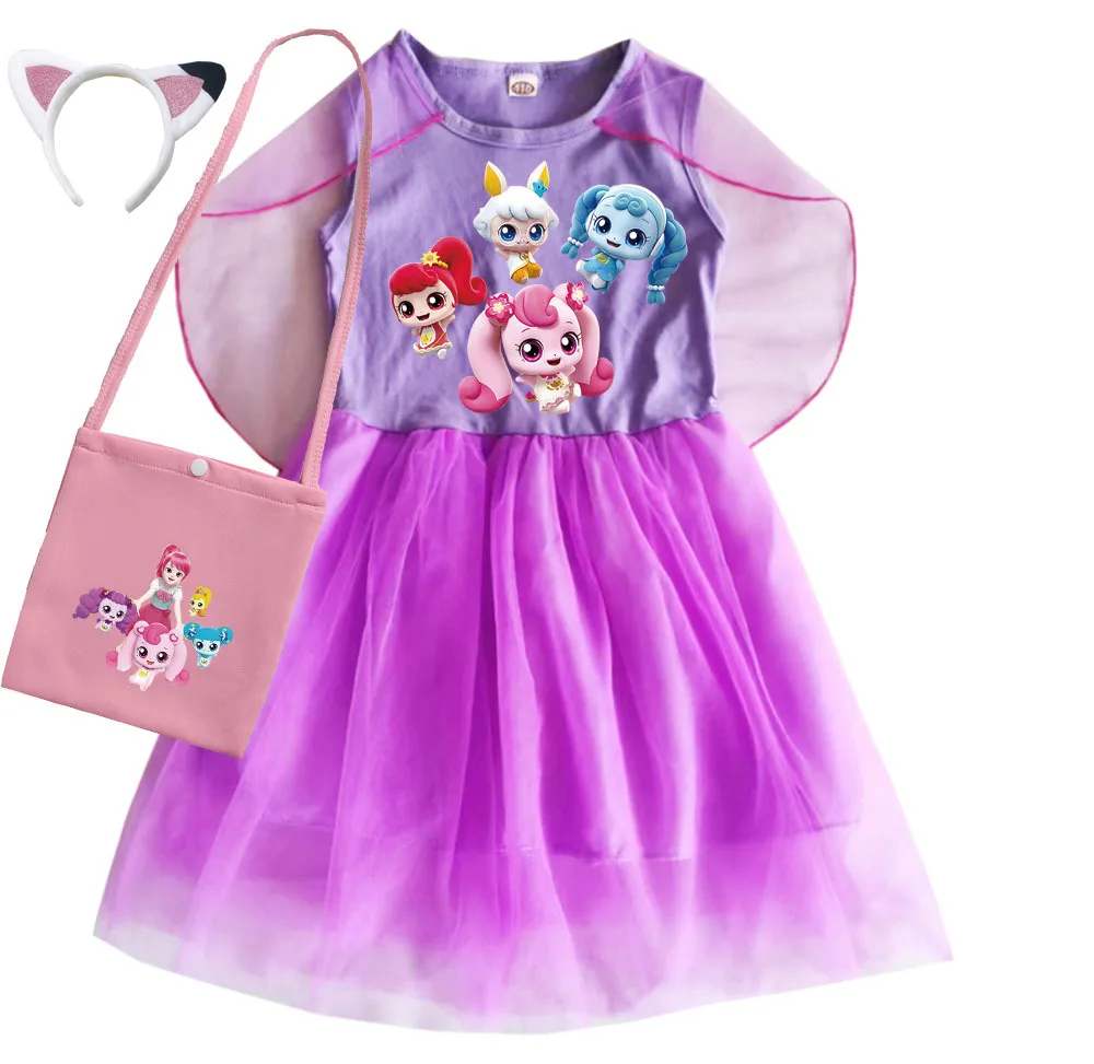 

Catch! Teenieping Costume Kids Short Sleeve Dress & Little Bag 2pcs Suits Baby Girls Casual Dresses Children's Princess Vestidos
