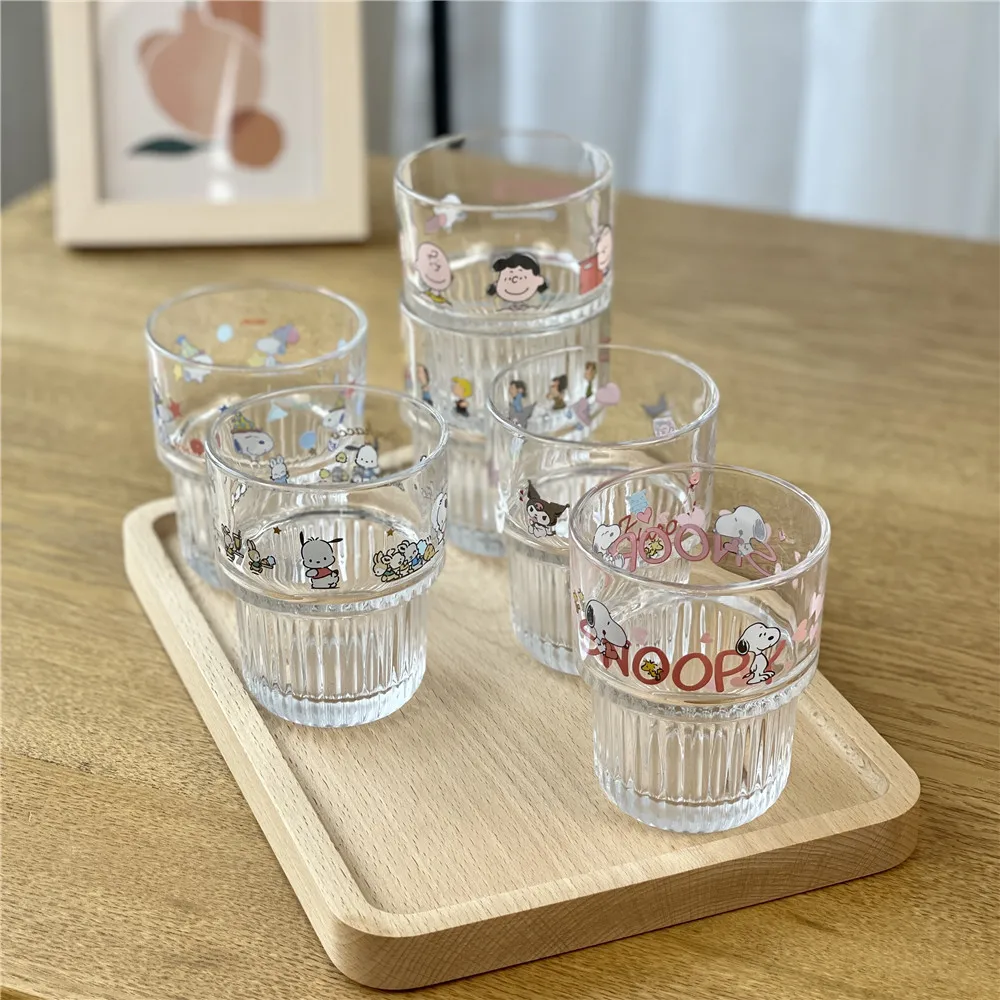 Kawaii Cute Sanrio Kuromi Cinnamoroll Pochacco Snoopy Water Cup Glass Coffee Cup Household Cartoon Regalo Di Compleanno Giocattoli Per Bambini