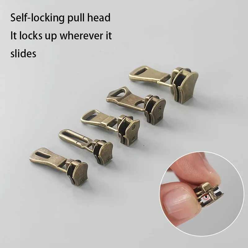 Assorted Sizes (No.3 No.5 No.8) Bronze Zipper Pulls 10pcs Metal Zipper Heads Thickening & Durability Alloying For Clothing zipper pullers,zipper heads,zipper accessories
