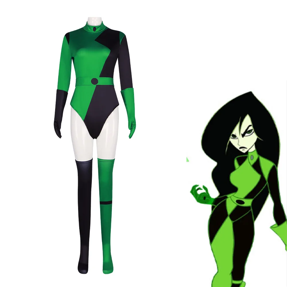 Костюм Shego для косплея, боди, суперзлодейский комбинезон, купальник Zentai, возможный Женский Детский пляжный купальник, Хэллоуин Костюм Shego для косплея, боди, суперзлодейский комбинезон, купальник Zentai, возможный Женский Детский пляжный купальник, Хэллоуин