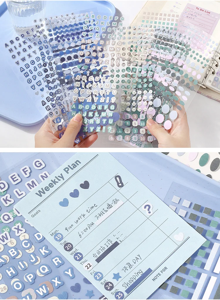 12 sheets Korean style artistic dots alphanumeric markers die-cutting sticker DIY handmade materials scrapbook decorative sticke