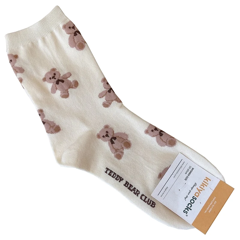 Elegant Lady Bear Cartoon Women's Cute Cotton Socks - Harajuku Style Novelty Breathable Christmas Gift