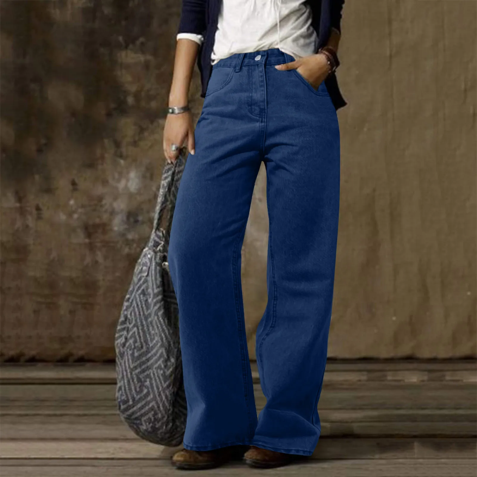 Women Vintage Baggy Jeans Denim Wide Leg Straight Trousers Business High Waist Loose Pants Female Streetwear Outwork Bottoms 