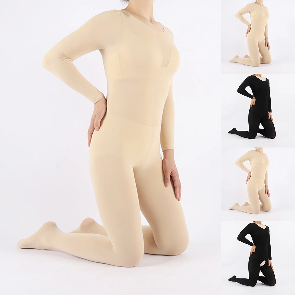 

Unisex Sheer Jumpsuit Sexy Super Elastic Pantyhose Close Open Crotch Leotard Thin Full Body Stockings Plus Size Tight Bodysuit