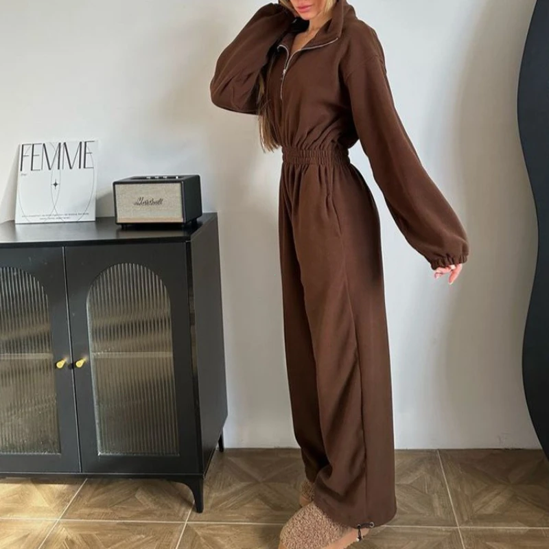 Woman Clothing New Fashion Long-sleeved Jumpsuit Women's Casual Semi-open Elastic Waist Jumpsuit Elegant Woman Jumpsuit