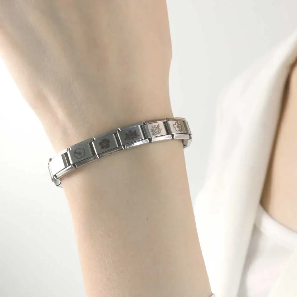 Fashion Top Stainless Steel Flower Charm Italian Links Fit 9mm Bracelet DIY Making Jewelry DJ106-D charm bracelet