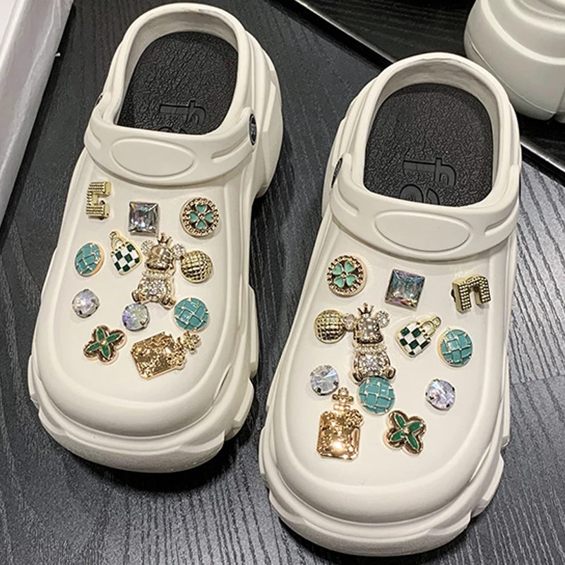 

Cute Cotton Dog Bling Crystal Women Shoes Outdoor Beach Sandals Summer Girls Slippers 7CM Platfrom Decor Vented Clogs Slides