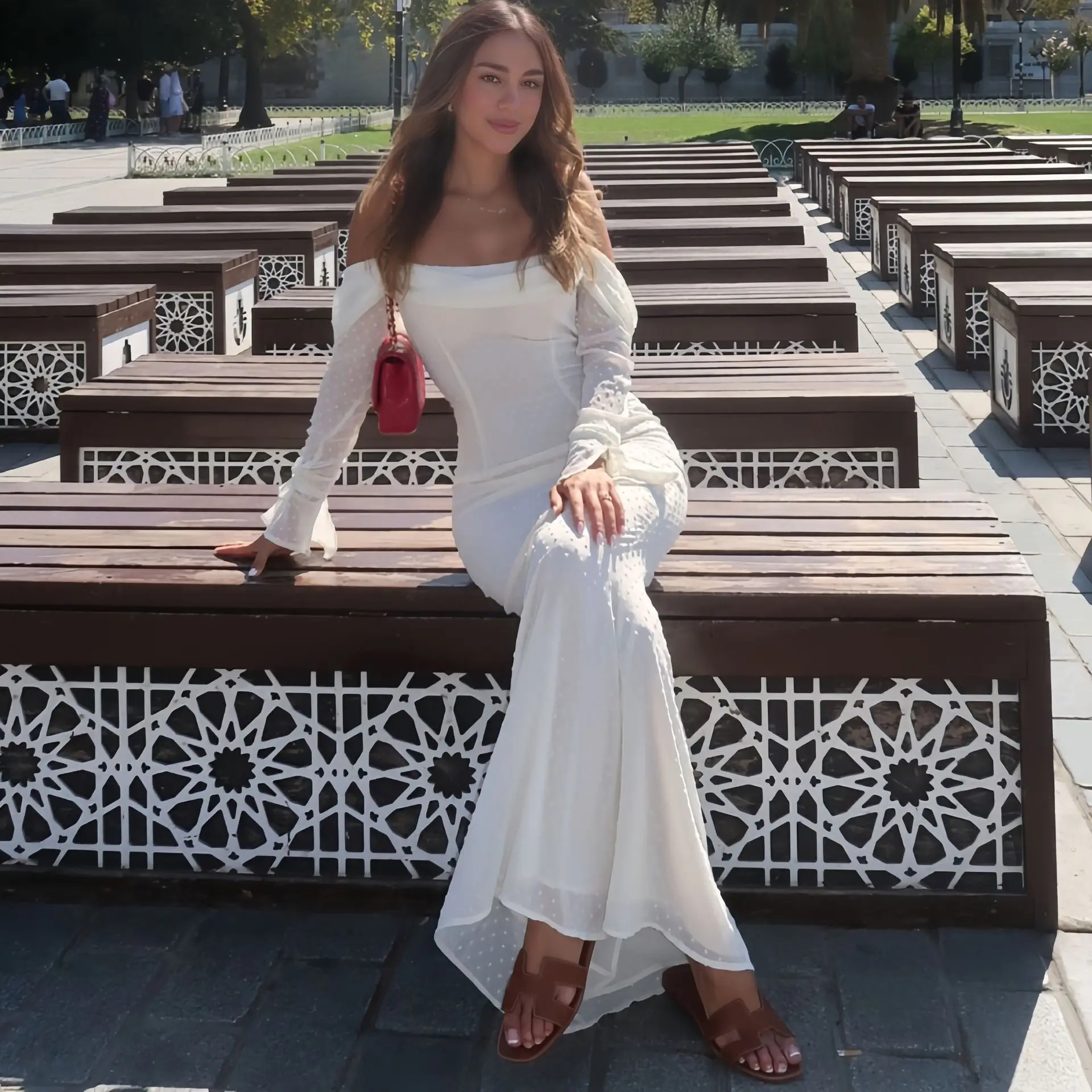 Vestido largo de malla de moda sin espalda para mujer, con cordones, cintura alta, hombros descubiertos, ajustado, elegante vestido de fiesta de otoño para mujer