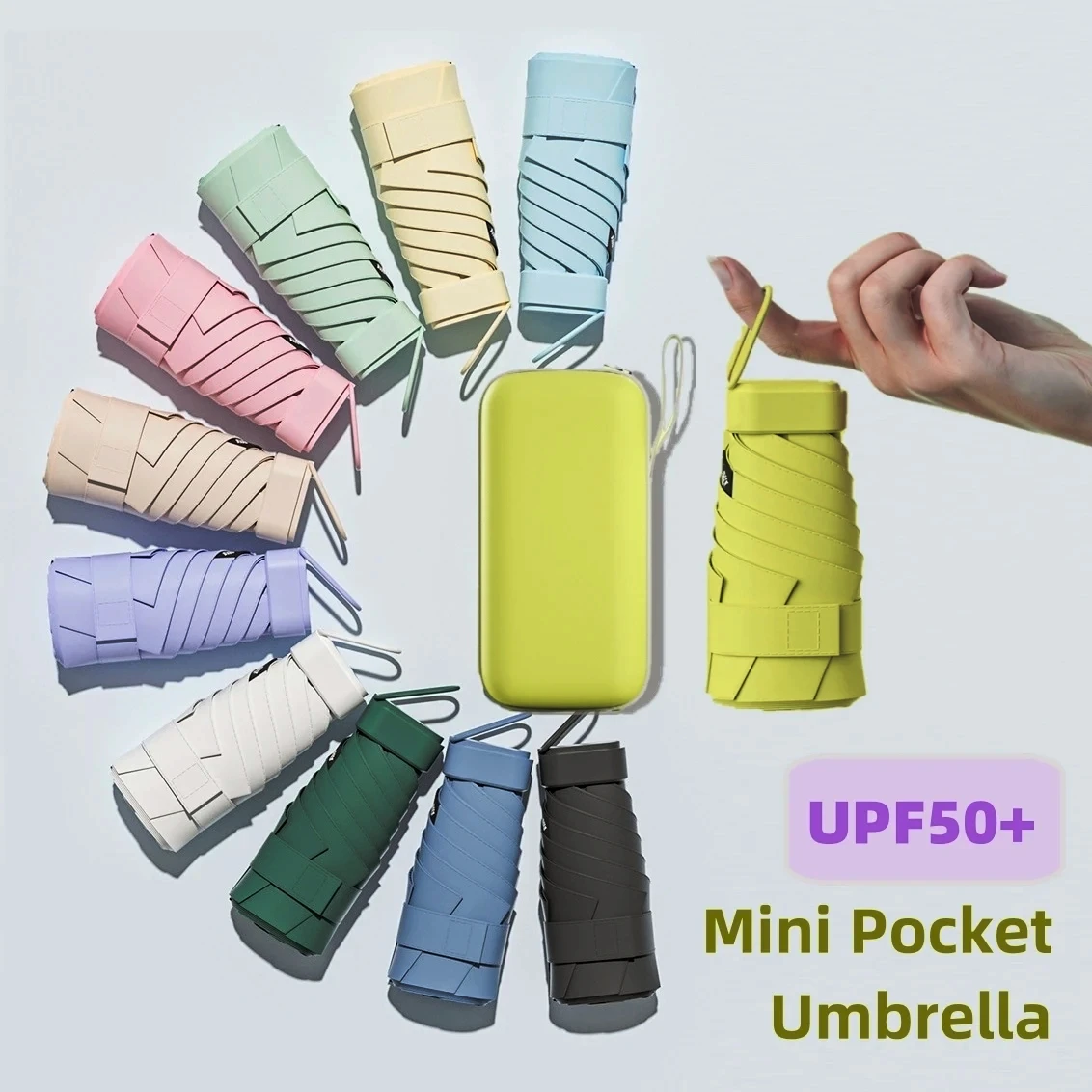 UPF50+ Mini Folding Umbrella Vinyl Sun Shade Ultraviolet Protection Capsule Parasol