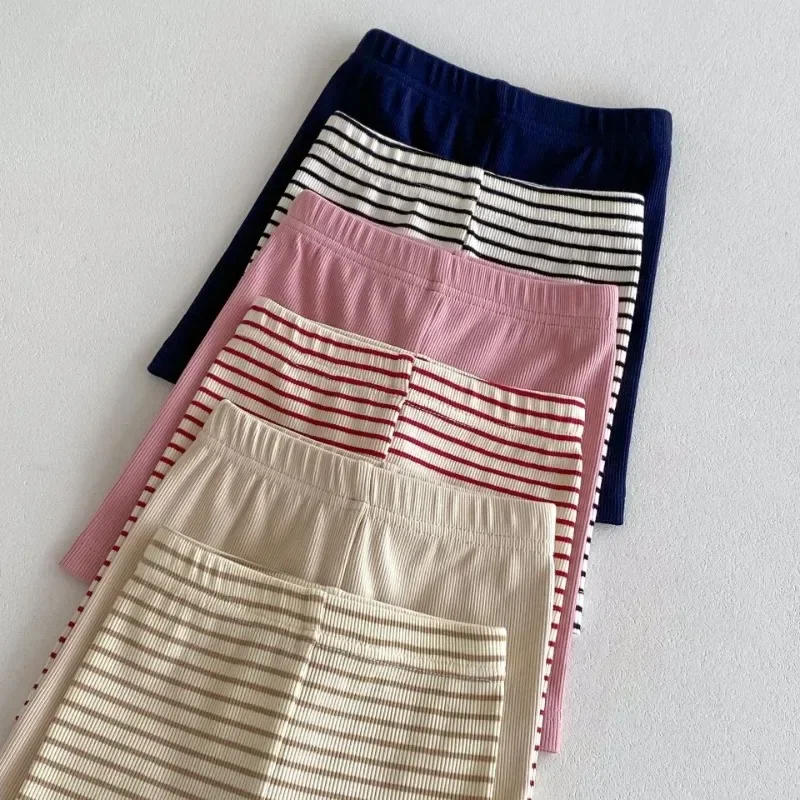 Baby Girls Shorts Ribbed Elastic Stripe Trousers Pants Fashion Kids Casual Infant Clothing Korean Toddler Skinny Short 0-6Y kids shorts kids trousers