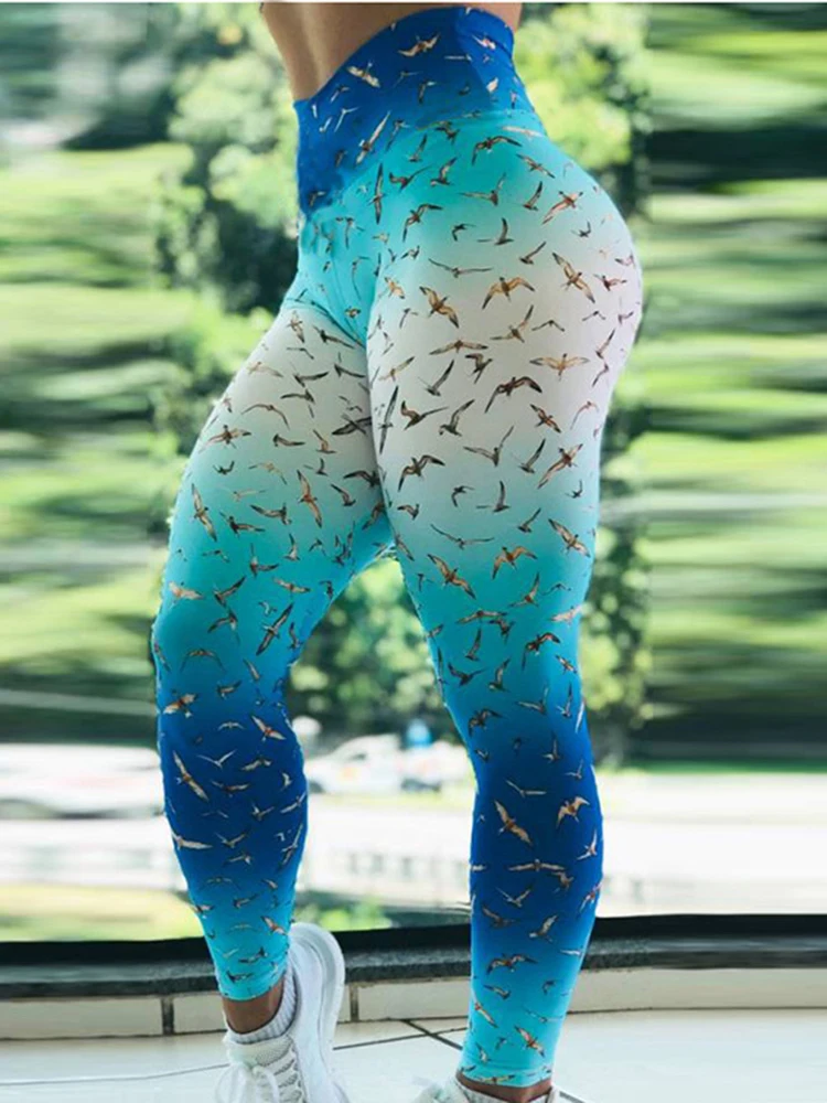 

Sport High Waist Yoga Pants Women Fitness Sexy Leggings Digital Printed Sea Mew Running Tights Workout Gym Clothing