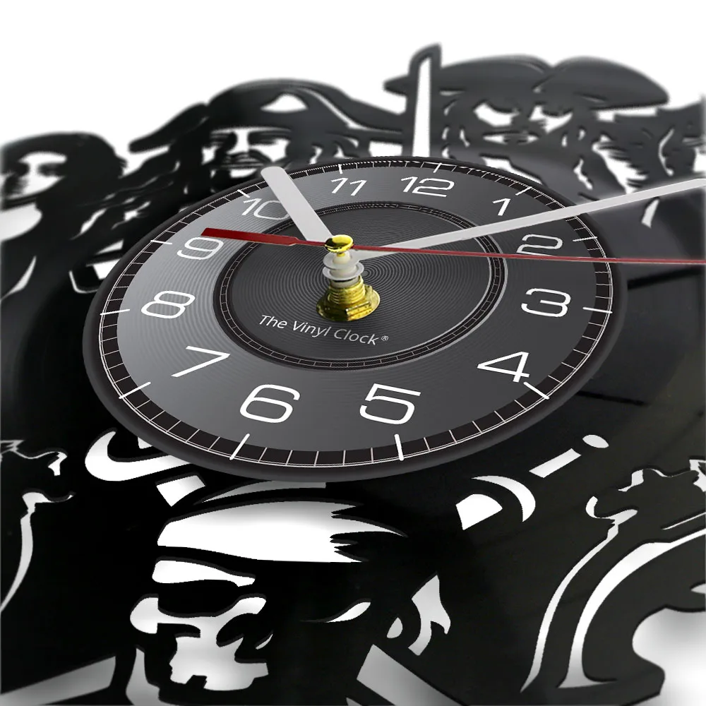 Caribbean Pirates Vinyl Record Wall Clock For Home Cinema Theater Movie Art Jack Sparrow Music LP Album Vinyl Disk Crafts Clock 2
