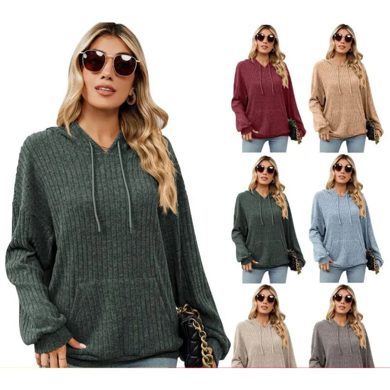 

European and American women's knitwear hooded kangaroo pocket hoodie