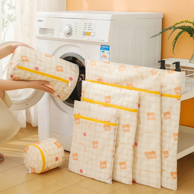 Cartoon Bear Laundry Bag Cute Print Washing Bag For Washing Machine Washroom Organize Dirty Clothes Storage Pouch Laundry Bags Laundry Bag Clothes Washing Bag