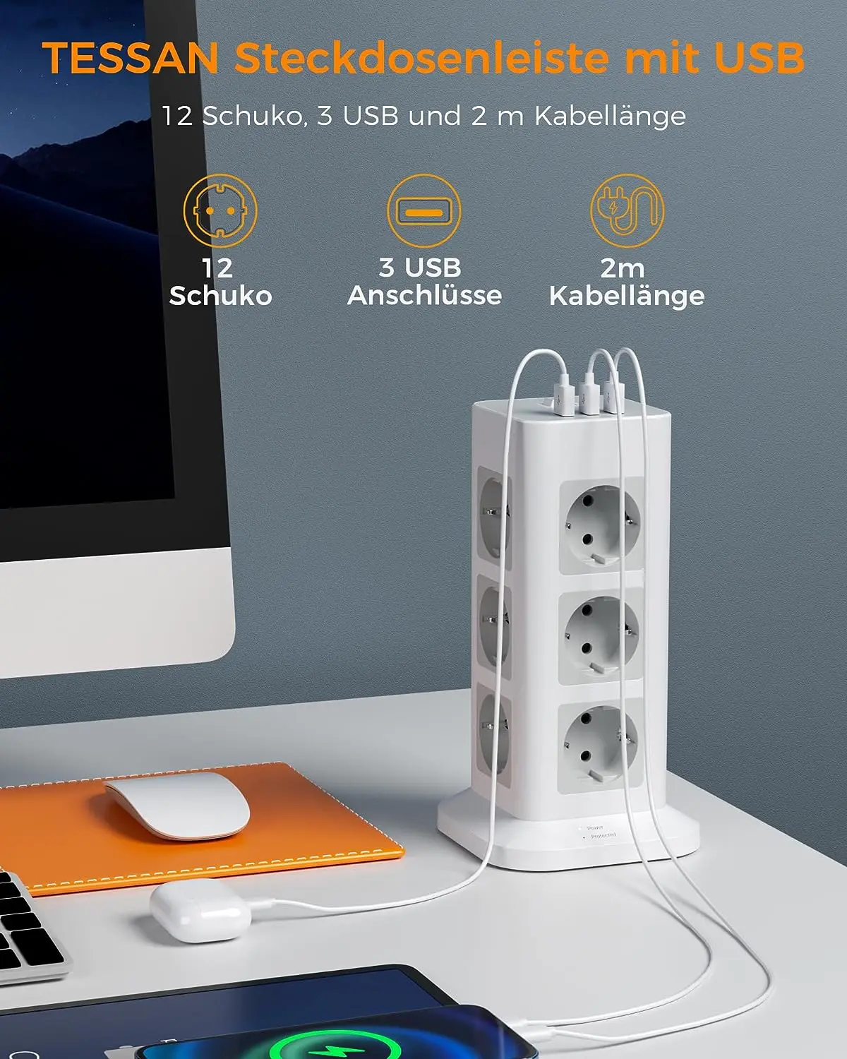 TESSAN-Multiprise Tour Verticale avec Prises UE, Ports USB, Câble  d'Extension de 2m, Prise Électrique Multi-robinet, Europe, Corée -  AliExpress