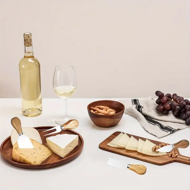 Steel Stainless Cheese Knife with Wooden Handle Cheese Knives Slicer Cutter Fork Spreader Knife for Charcuterie Boards