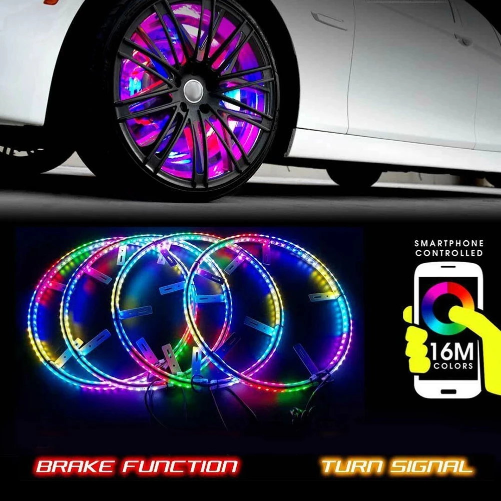 

4pcs 15.5 inch 5050-RGB SMD LED Color Wheel Rim Lights Bluetooth APP control Rings Kits Car Accessories