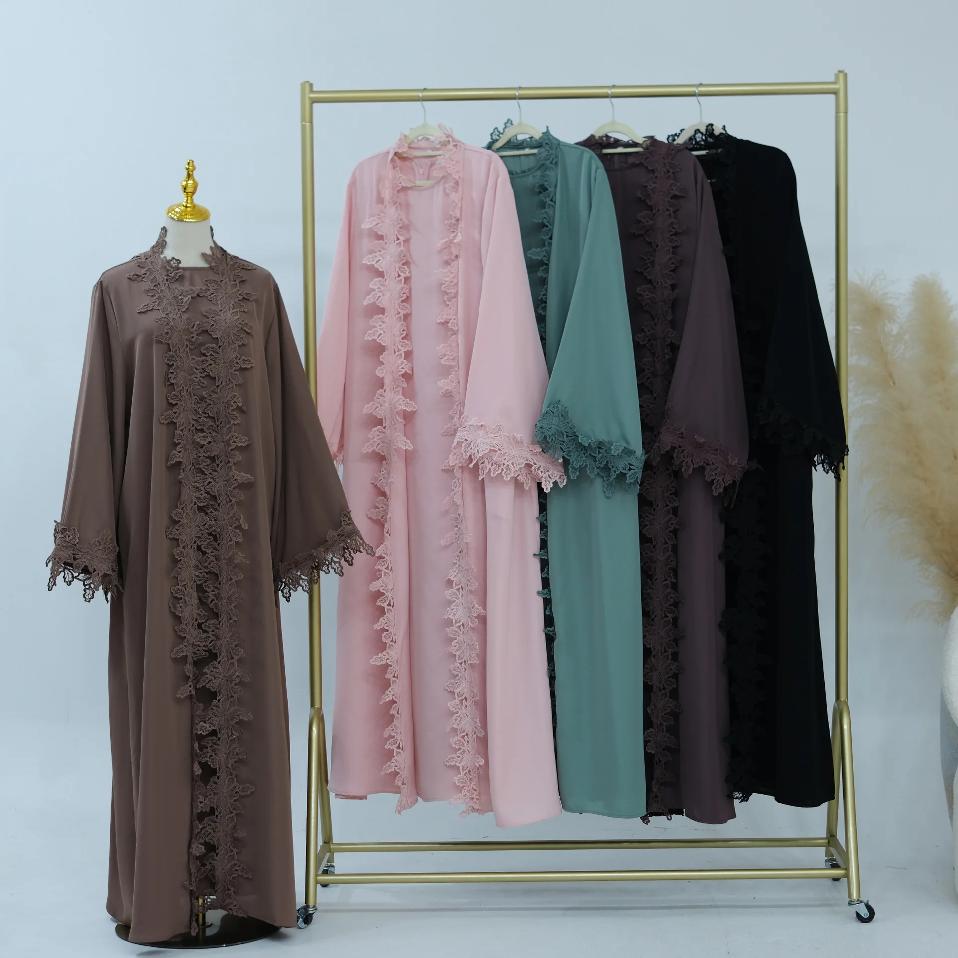 Zahraa New Abaya Nida Flower Lace Trim Abaya Isalmic Clothing Abaya Women Muslim Dress Dubai Abaya and Inner Dress 2 Piece Set 4