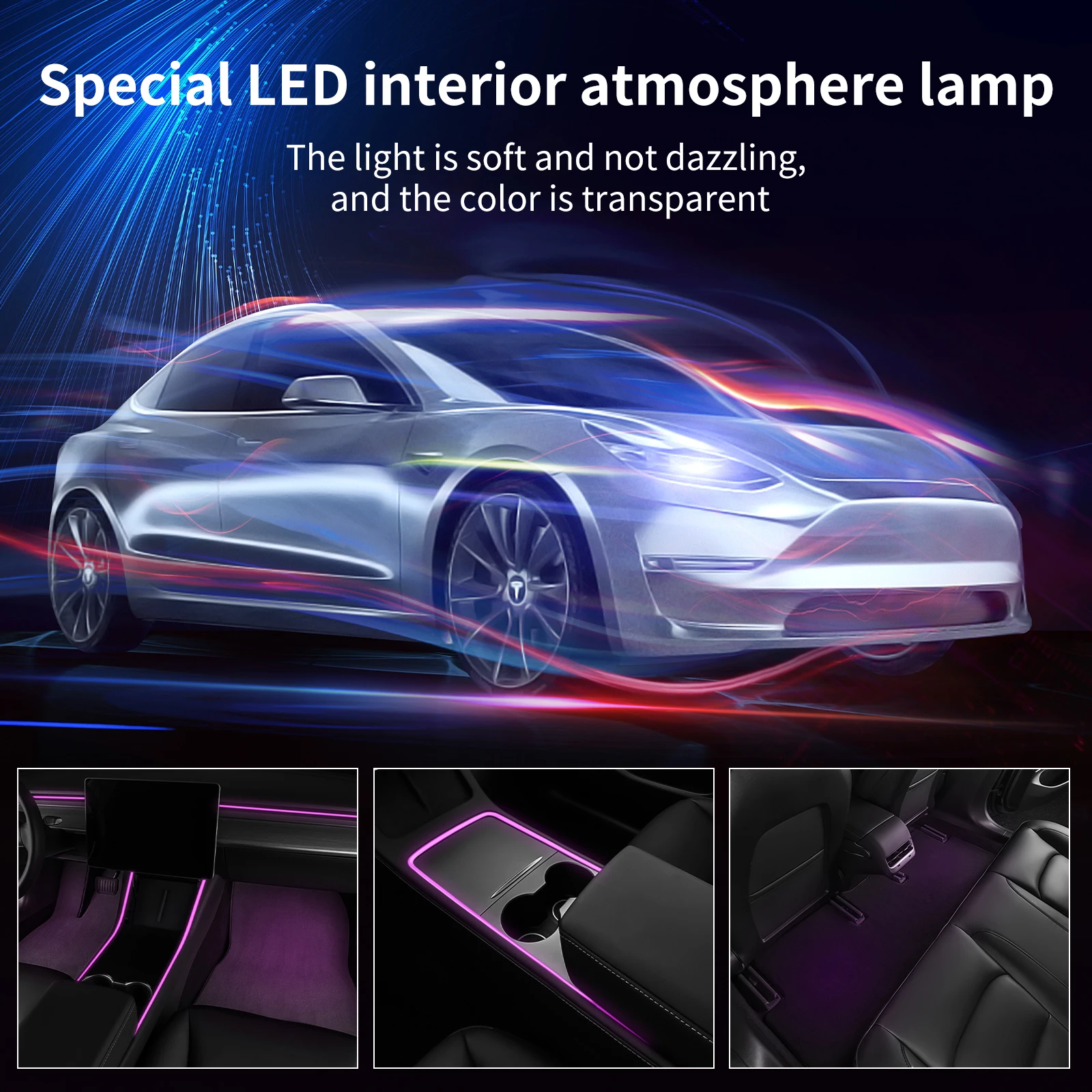 Car Interior Ambient Neon Lights Atmosphere Light Center Console Dashboard  For Tesla Model 3 Model Y 2020 2021 2022 - Decorative Lamps & Strips -  AliExpress