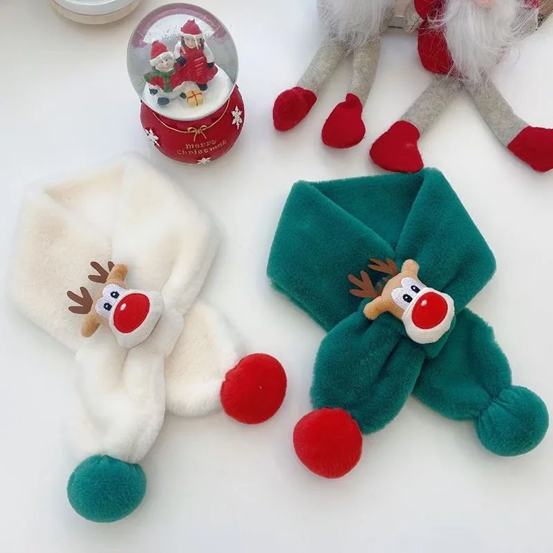 Children's scarf Christmas Moose Design bib Christmas Autumn Winter Fluffy New Year thickening to keep warm
