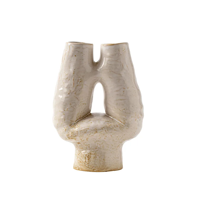 CAPIRON Double Mouth H Vase Ceramic Porcelain Nordic Boho Wabi-sabi Decorative Flowerpot for Dried Flower Pampas Grass Office 6