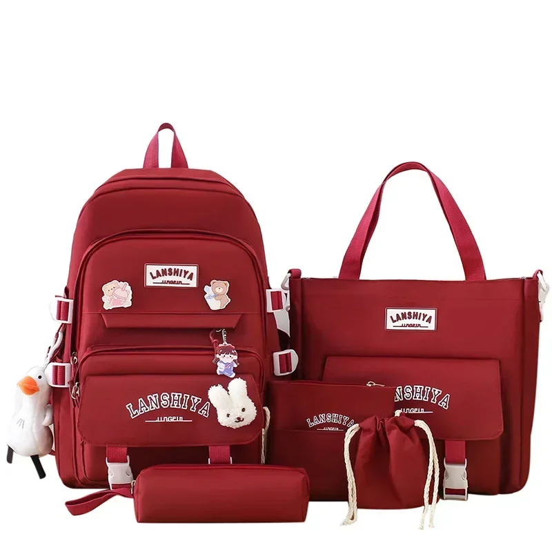 thumbnail image 1 of Mochila para estudiantes Harajuku de estilo coreano, nueva versión de bosque, 5 unidades por juego, para niñas de secundaria, gran capacidad, moderna e informal, 1 of 5