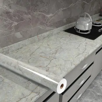 ฟิล์มกันน้ำมันสำหรับห้องครัว ป้องกันน้ำ ป้องกันความชื้น วอลเปเปอร์ติดผนังเคาน์เตอร์ ตู้ ติดตั้งง่ายด้วยกาวในตัว สำหรับตกแต่งกระเบื้องลายหินอ่อน 1