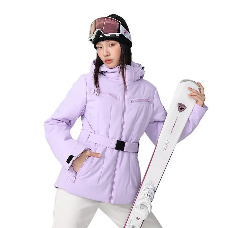 New Elastic Fabric Slim Fit Veneer Double Board Thick Quilted Ski Coat Women's Windproof Waterproof and Breathable Skiing Jacket