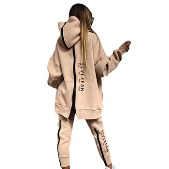 Winter Chic Oversized Tracksuit Back Zipper Long Hoodie + Pants Set Street Sportswear Pullover Hip-Hop Two-Piece Women Outfits 1