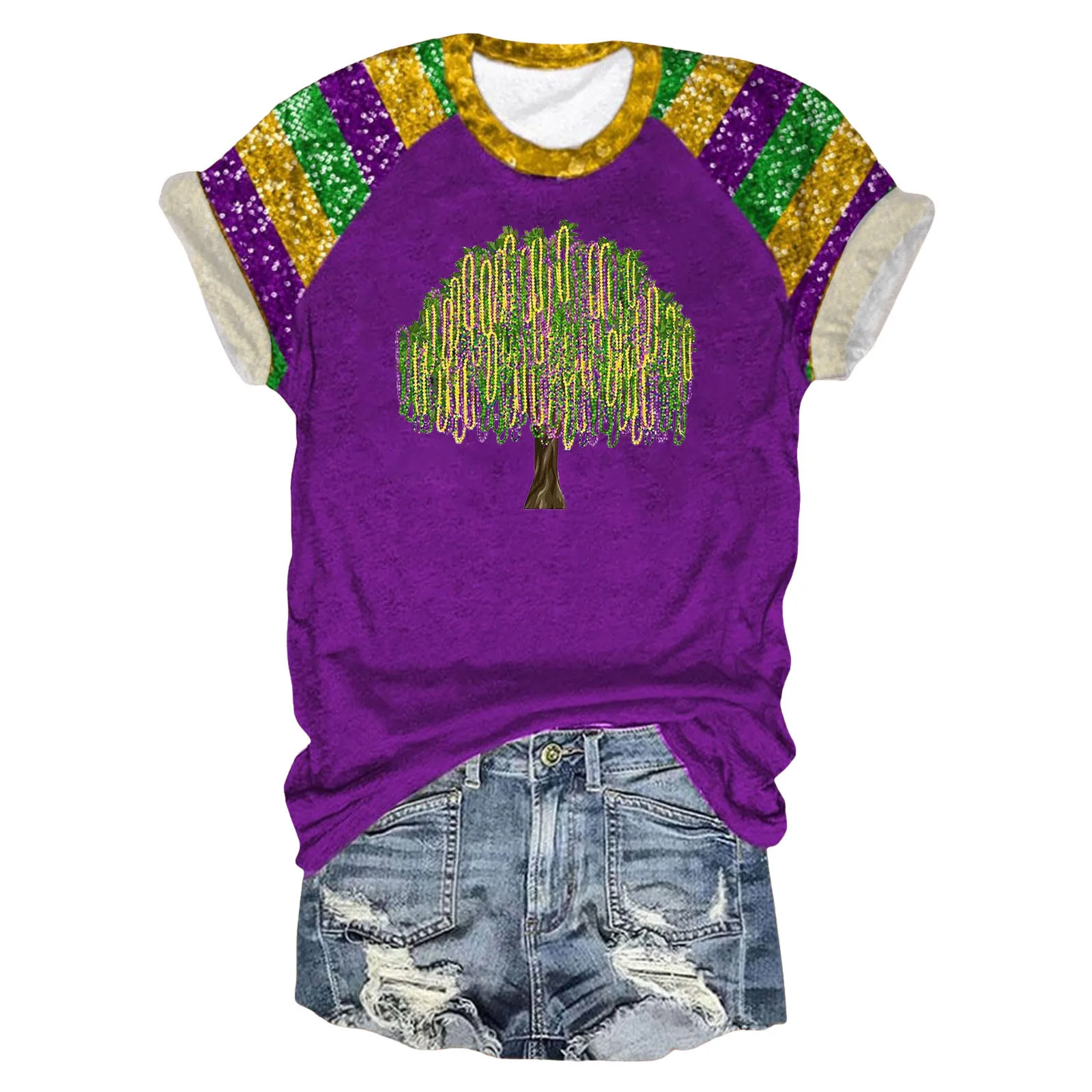 

Women Casual Fashion Round Neck Short Sleeve Color Printed T Shirt Top