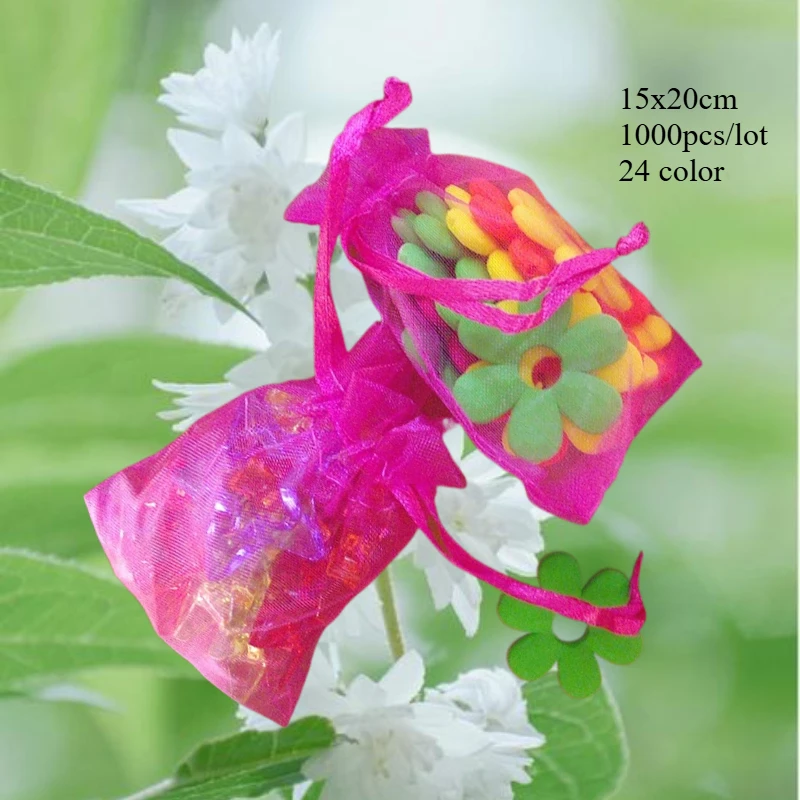 1000 Stück 15 x 20 cm wiederverwendbare Multi-Organza-Schmuckbeutel mit Kordelzug, Geschenkverpackung, Beutel, Hochzeit, Party, Gastgeschenke, Aufbewahrungsdisplay