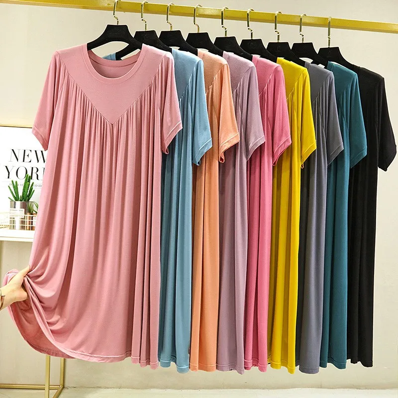 Summer Nightgowns Large Size Loose Long Casual Homewear Sleepwear Dresses Female Short Sleeve Modal Comfy Ladies Nightdress