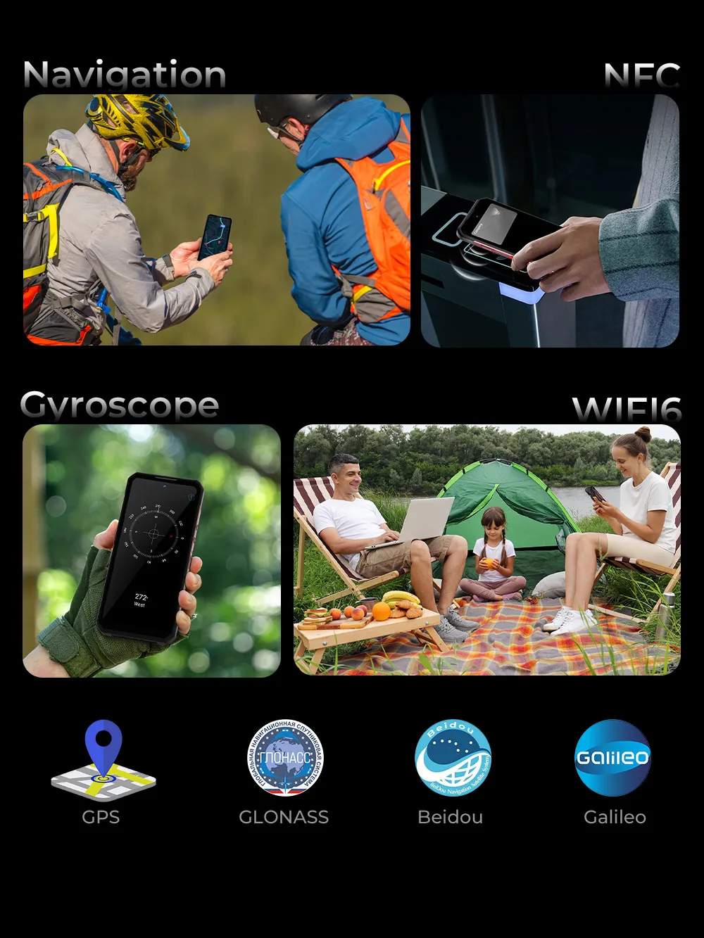 Smartphone OUKITEL WP56 36GB (12+24) 512GB Android 15 16000 mAh 45W Lampe de camping 6.8'' 120Hz 128dB 108 MP 5G Mobile Phone