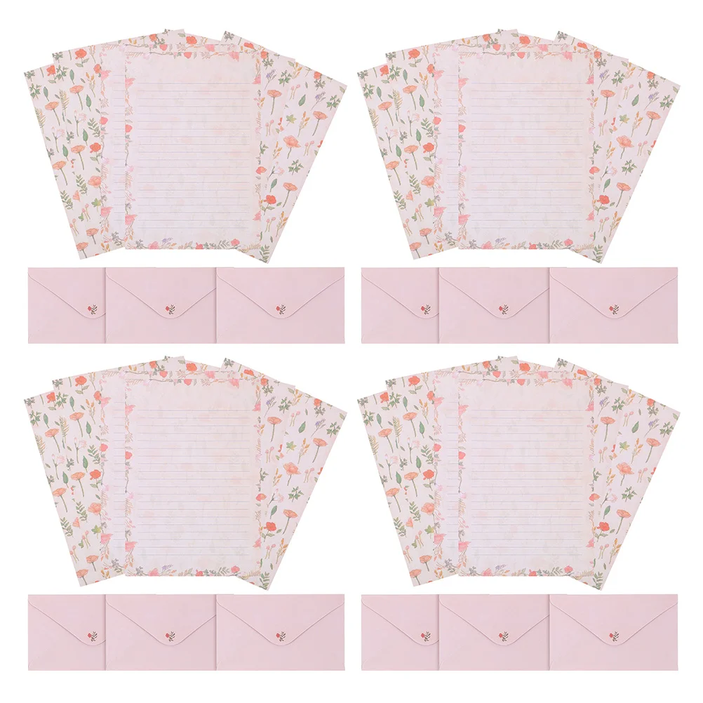 4 Sets of Lovely Letter Paper Kit Letter Writing Paper Decorative Stationery Paper Set Letter Paper Envelope Kit