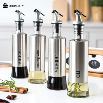 Bottiglia di olio in acciaio inossidabile Bottiglie senza gocce Salsa di galhetta di soia Aceto Dispenser di condimenti Robusto barattoli di condimento Accessori da cucina 1