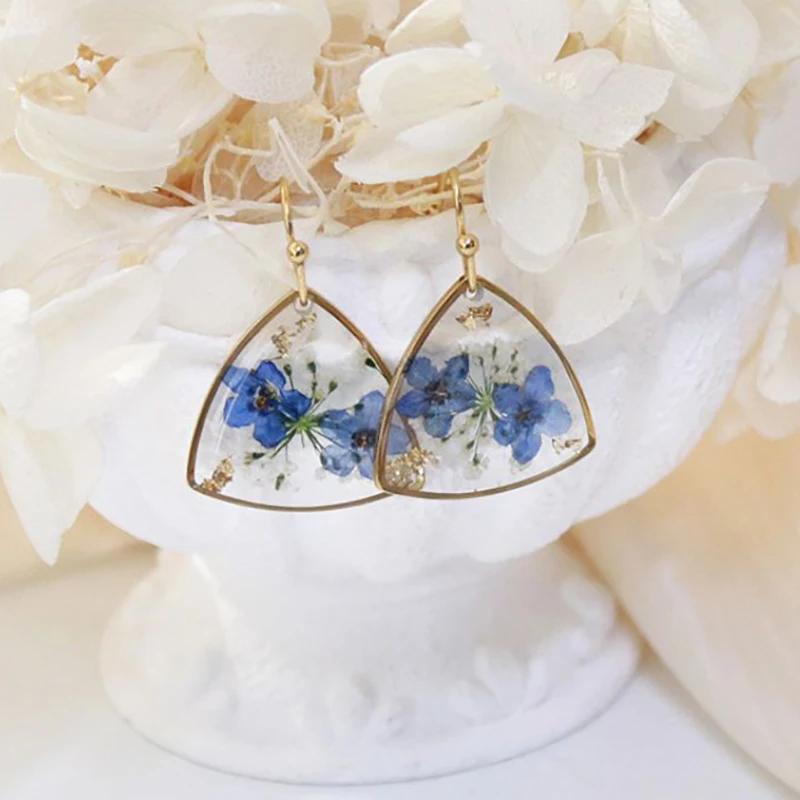 Pressed Blue Flower Natural Earrings Unique Forget-me-not Flower Earring Women Handmaking Epoxy Resin Floral Earrings Wholesale impower футболка forget me not flower 48