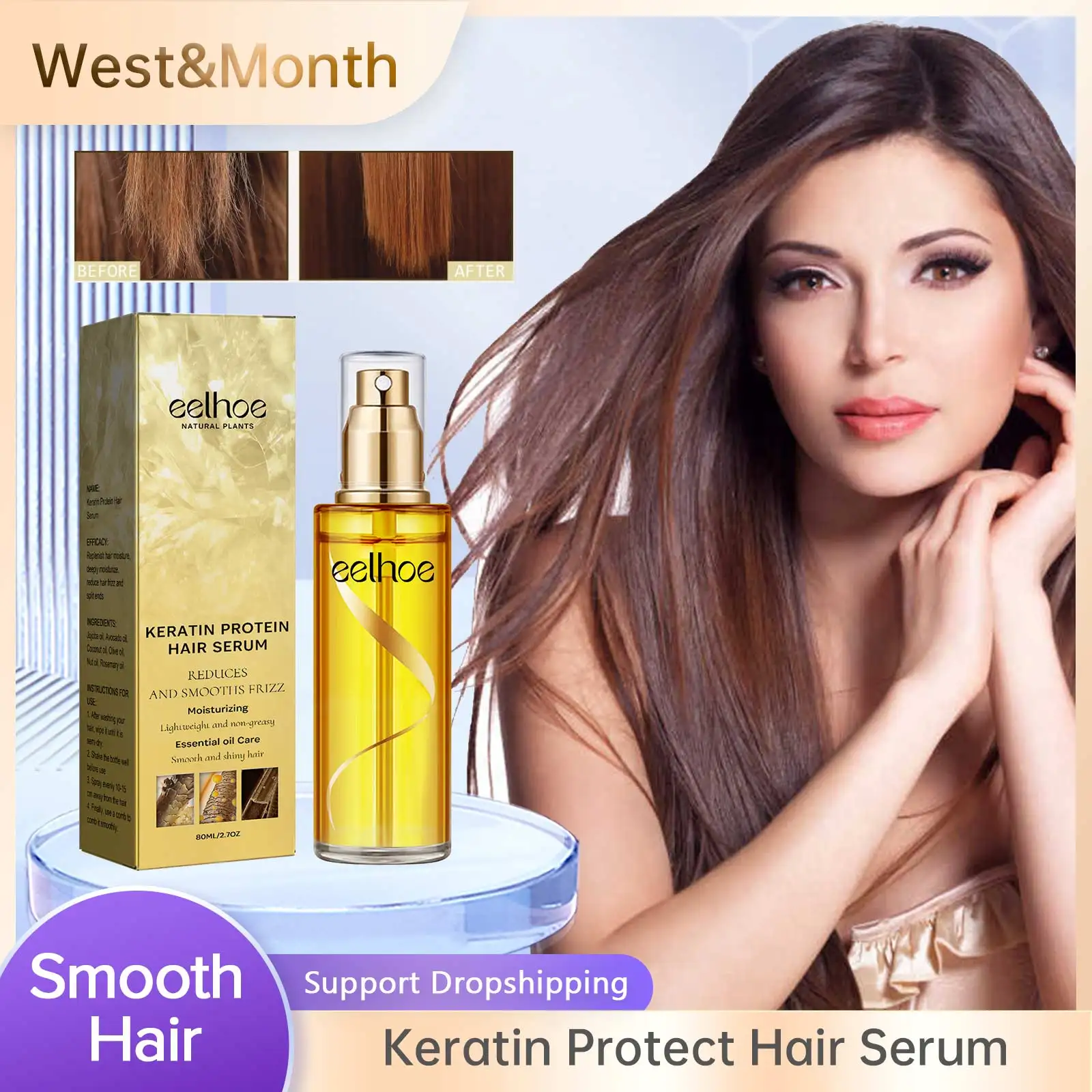 

Keratin Hair Treatment Serum Restore Soft Deep Repair Frizz Damaged Remove Dry Greasy Hair Fluffy Shiny Smoothing Hair Care 80ml