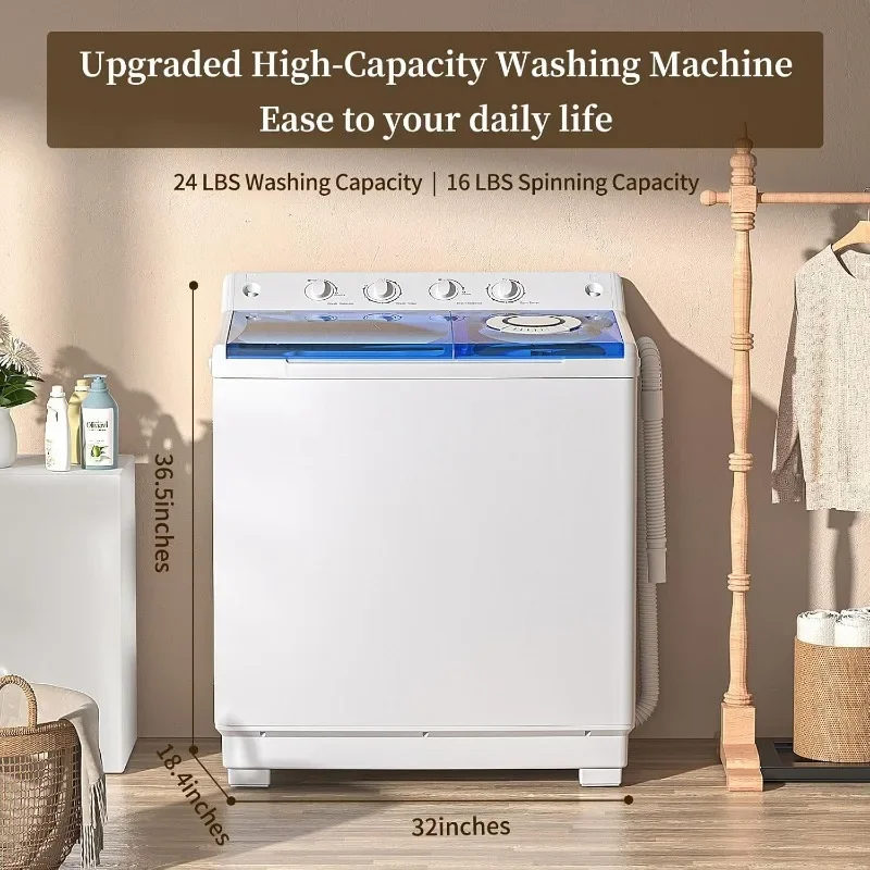 Portable Washing Machine, Twin Tub Washing Machine Laundry Compact Washer spinner Combo with 40lbs capacity
