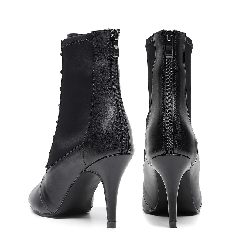 Women's Dance Shoes Girls Tango Salsa Jazz Shoes High Quality Black High-Heeled Dance Boots Girls Stiletto Short Boots 5
