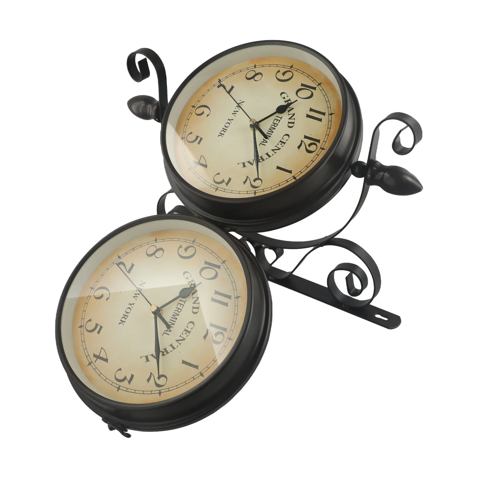 Vintage Double-Sided European Wall Clock – Wrought Iron Train Station Style 6