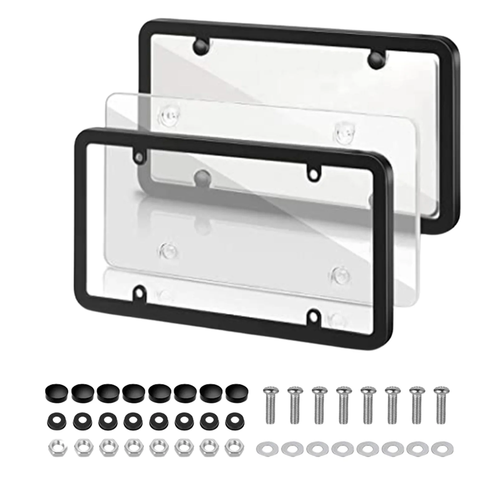 ZXFOOG 2 Pack Grey License Plate Frames- Silicone License Plate Frame Cover Front & Rear Tag Slim Holder with Stainless Steel Screws with Rust-Proof Screw Caps Rattle-Proof Weather-Proof 